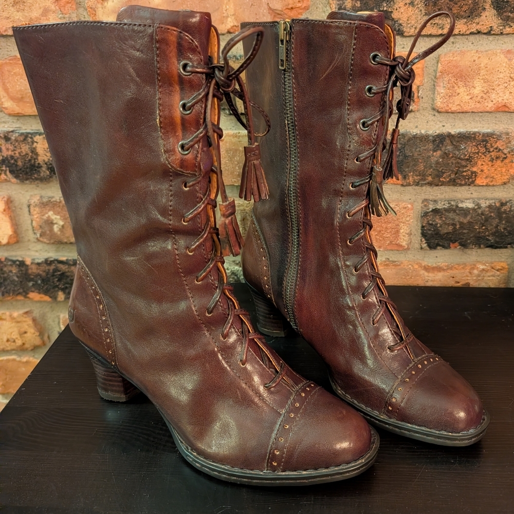 Born Victorian Style Retro Vintage Lace up Granny Boots Titanic Leather Sz 6.5